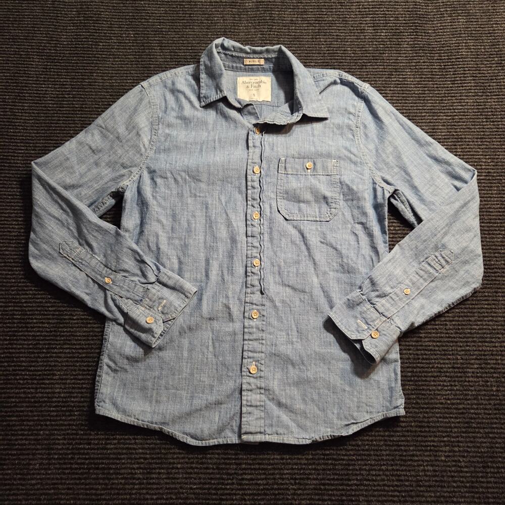 Y2k Abercrombie and Fitch Muscle Long Sleeve Light Blue Button Up Men's Small